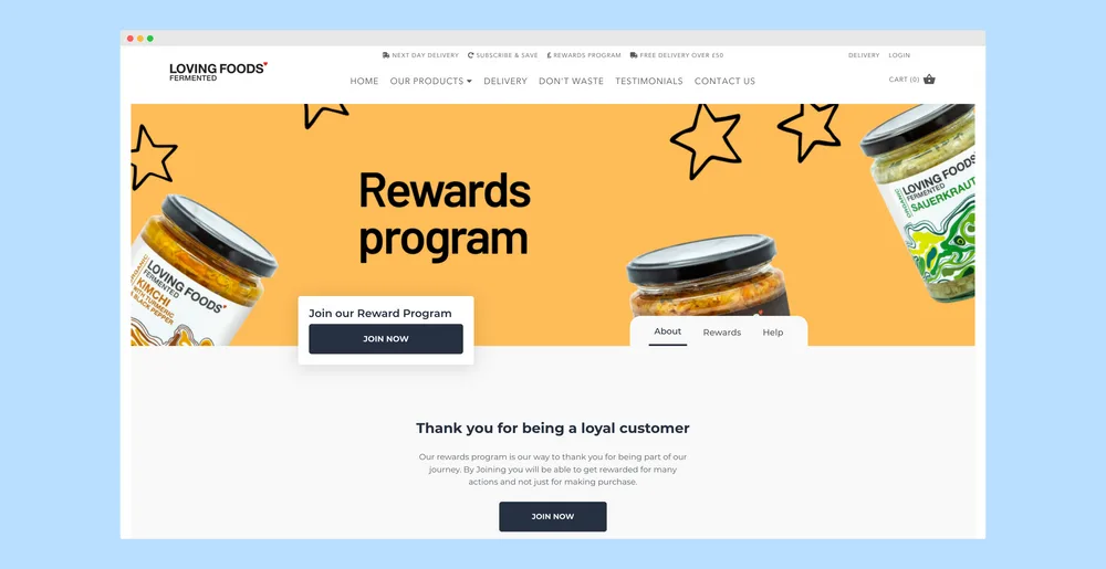 Loving Foods rewards program page