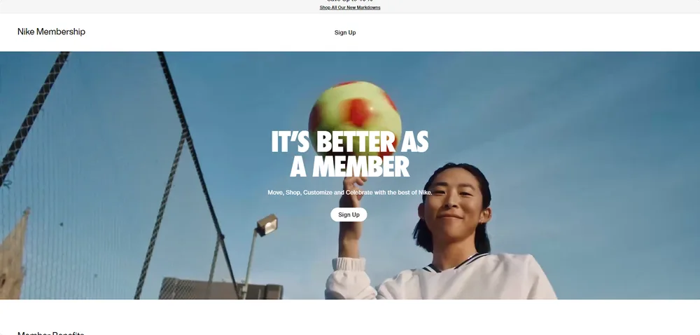 Nike member landing page