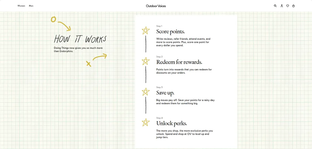 Outdoor Voices Rewards Page