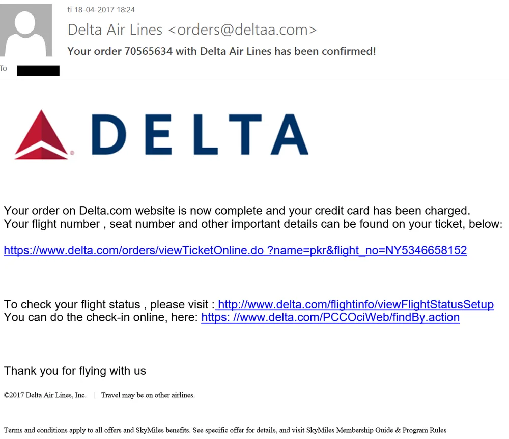 Delta Airline Email Reminder