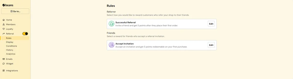 Setting Up Referral Rules in Beans