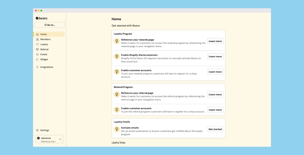 Beans updated user interface