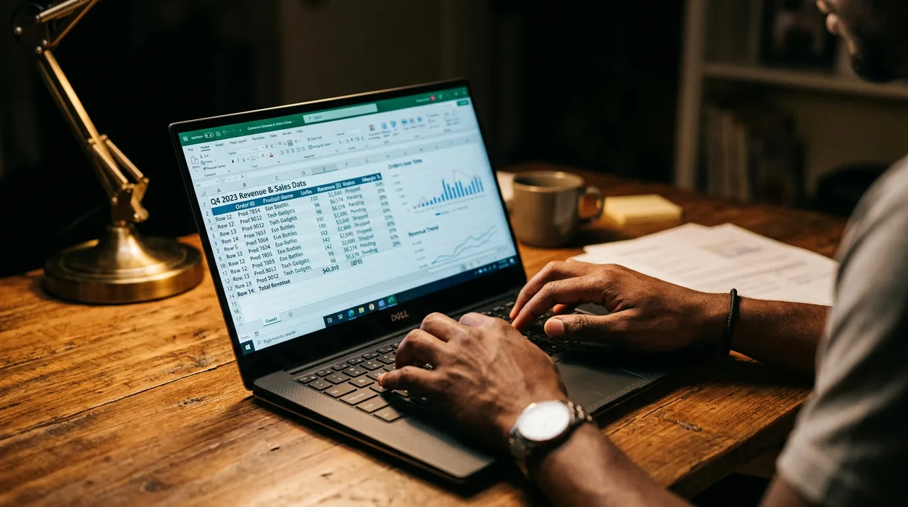Person reviewing ecommerce churn cost calculations on a laptop spreadsheet